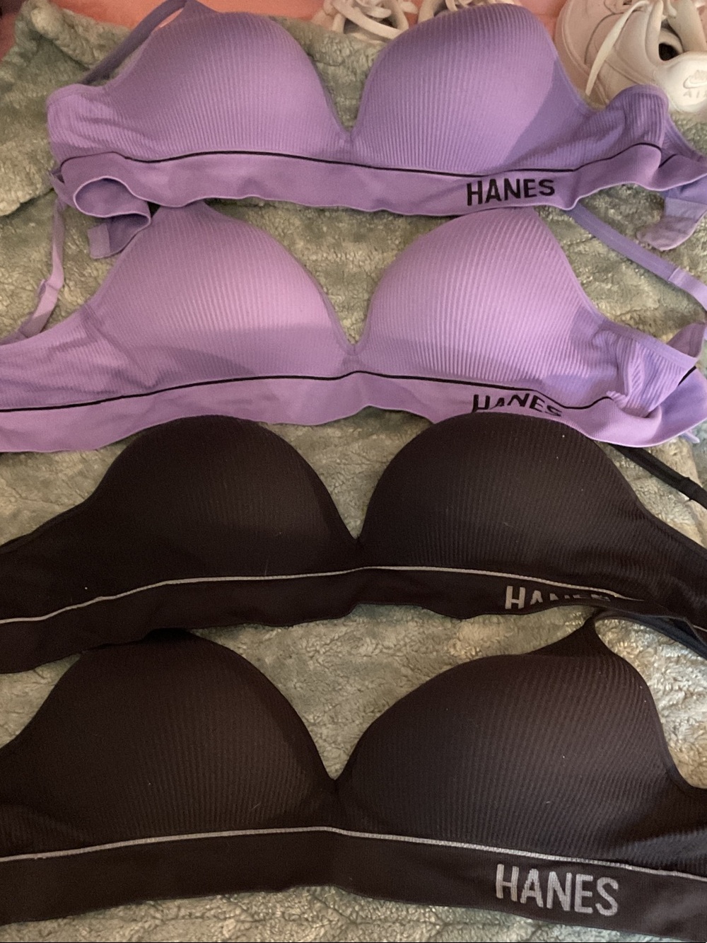 Hanes Wireless Ribbed Bras - Lavender and Black (Set of 4)